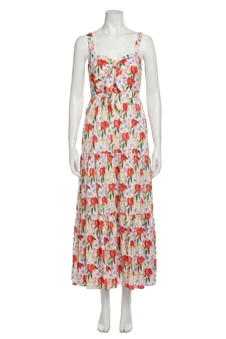 NEW FATE cut out tie front floral maxi dress in cream